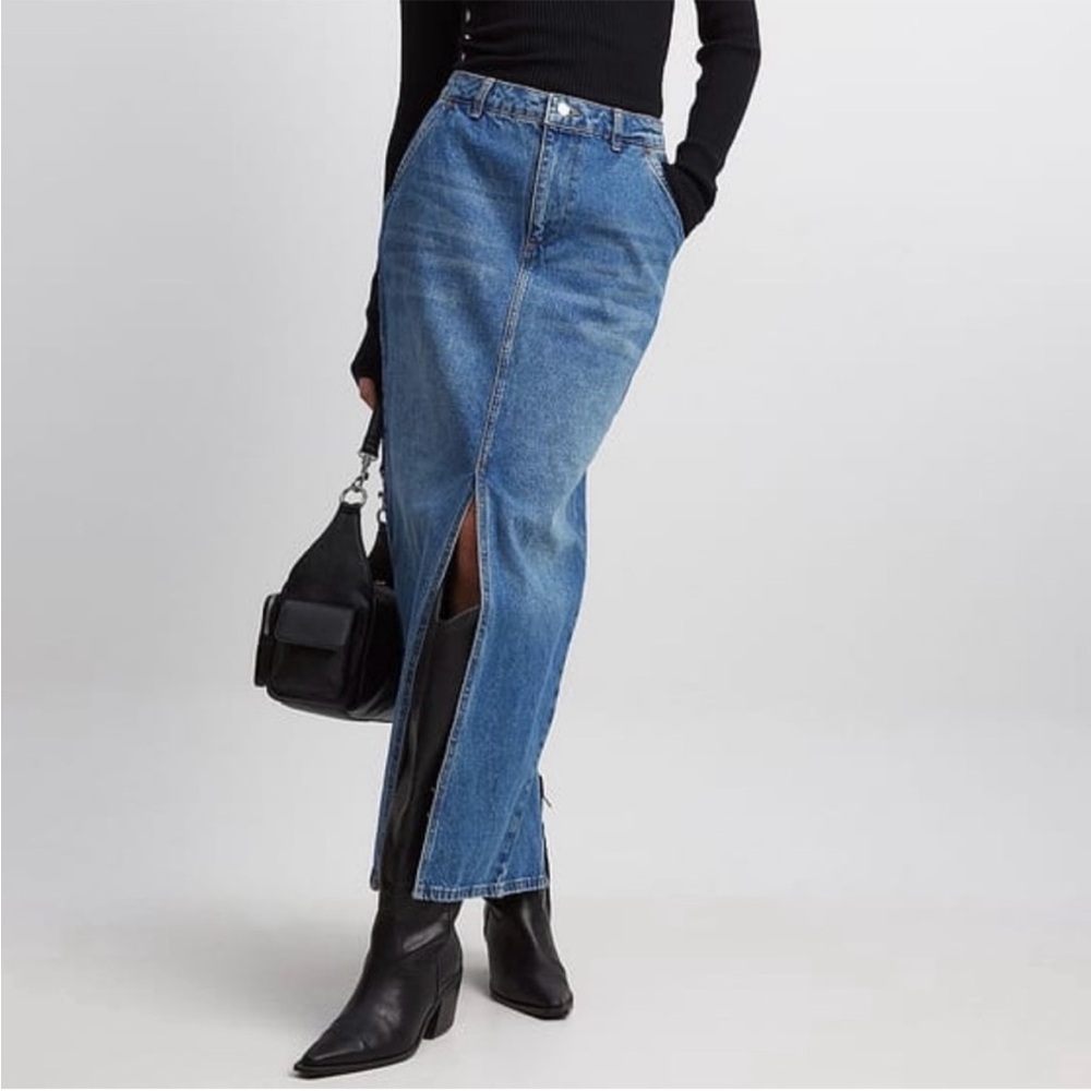 Na-KD Blue Split Hem Denim Maxi Skirt